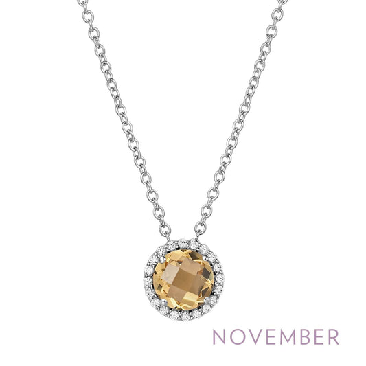 Citrine pendant with diamond halo necklace.