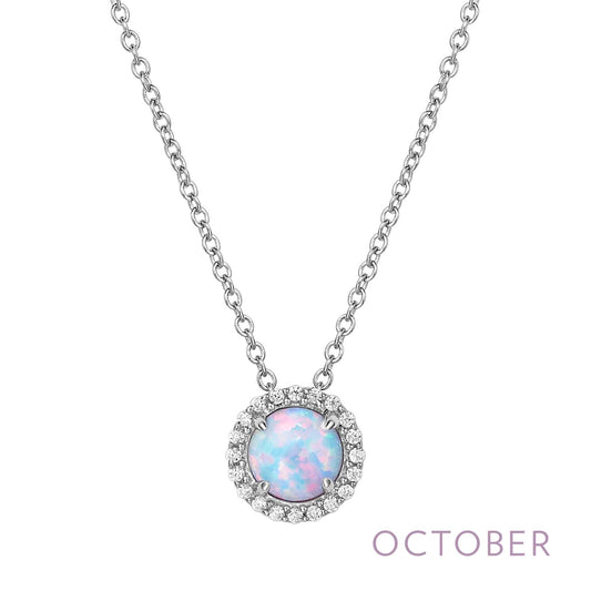 Simulated opal pendant with diamond accents.