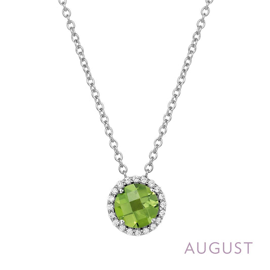 Round peridot pendant with diamond accents.