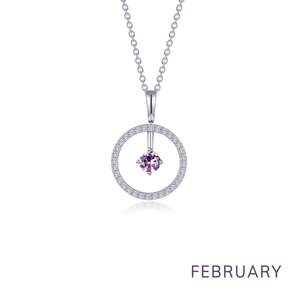 Simulated amethyst circle pendant necklace.
