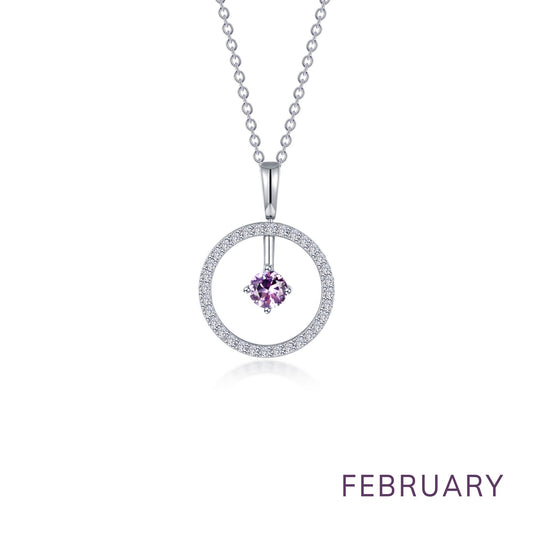 Simulated amethyst circle pendant necklace.