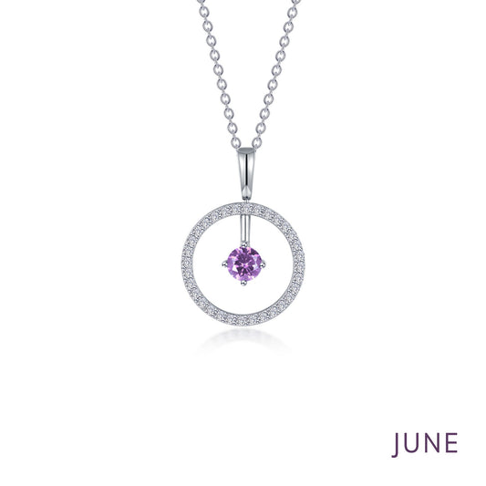Simulated Alexandrite circle pendant necklace.