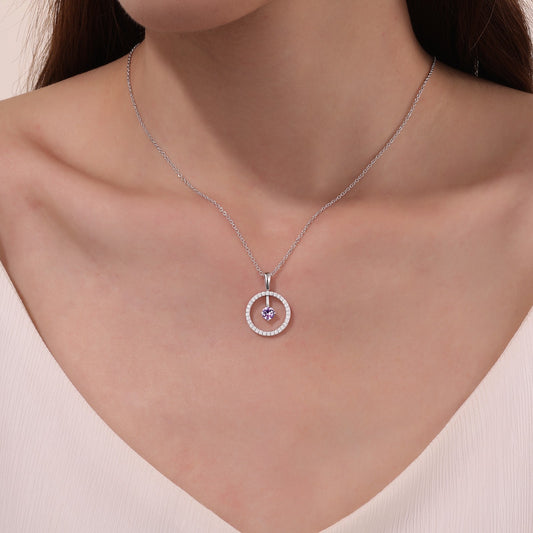 Simulated Alexandrite circle pendant necklace.