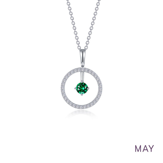 Simulated emerald circle pendant necklace.