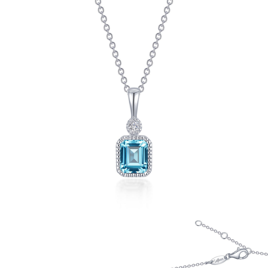 Emerald-cut aquamarine pendant with diamond accent.