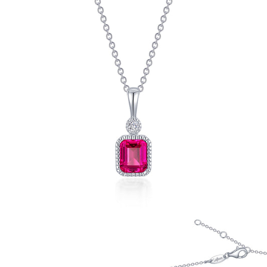Emerald-cut ruby pendant, diamond accent.