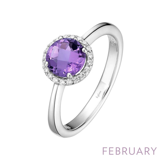 White RO Amethyst ring with simulated diamonds.