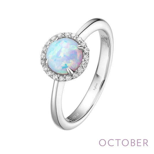 White opal ring with diamond accents.