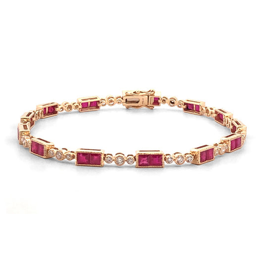 Venetti Alternating Link Color Gemstone Bracelet in 14 Karat Yellow Gold with 27 Princess Rhodolite Garnets 5.59ctw