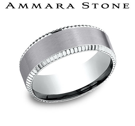 Benchmark Men's Carved Band (No Stones) in Tantalum 14 Karat White 8MM