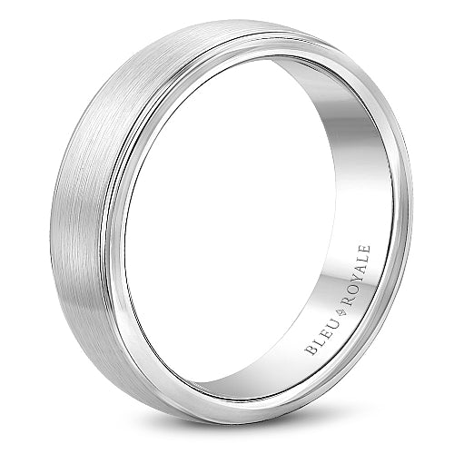 14K white gold carved band, satin finish.