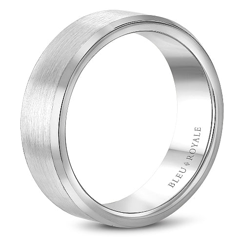 14K white gold carved band, satin finish.