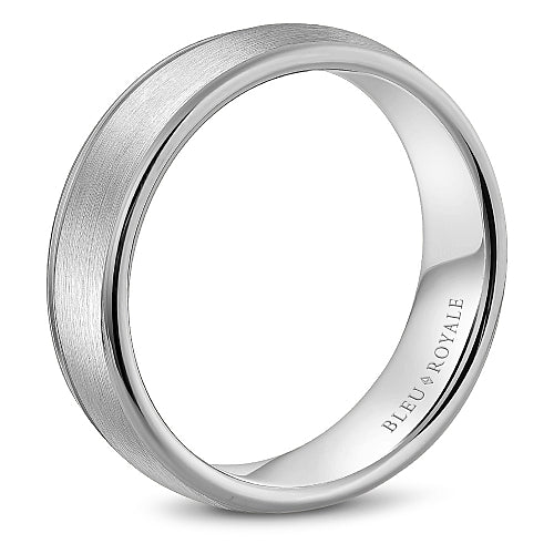 14K white gold carved band, polished satin finish.
