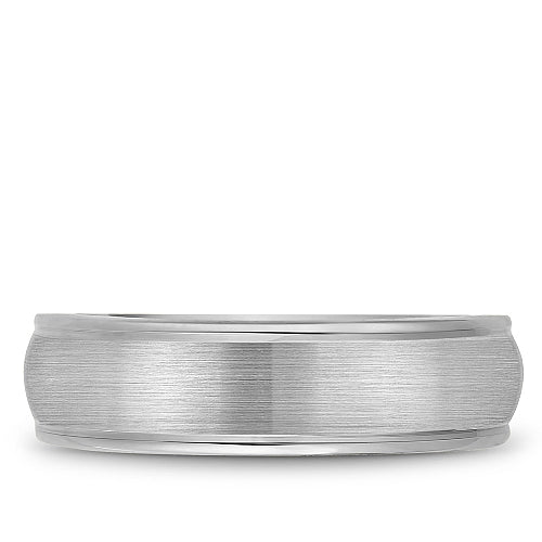 14K white gold carved band, satin finish.