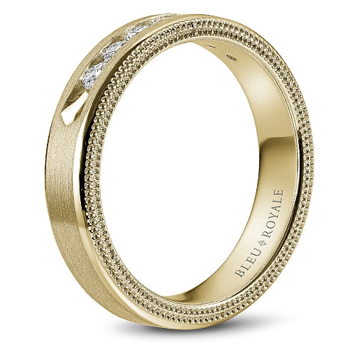 14K Yellow Gold Diamond Band, Milgrain Edge