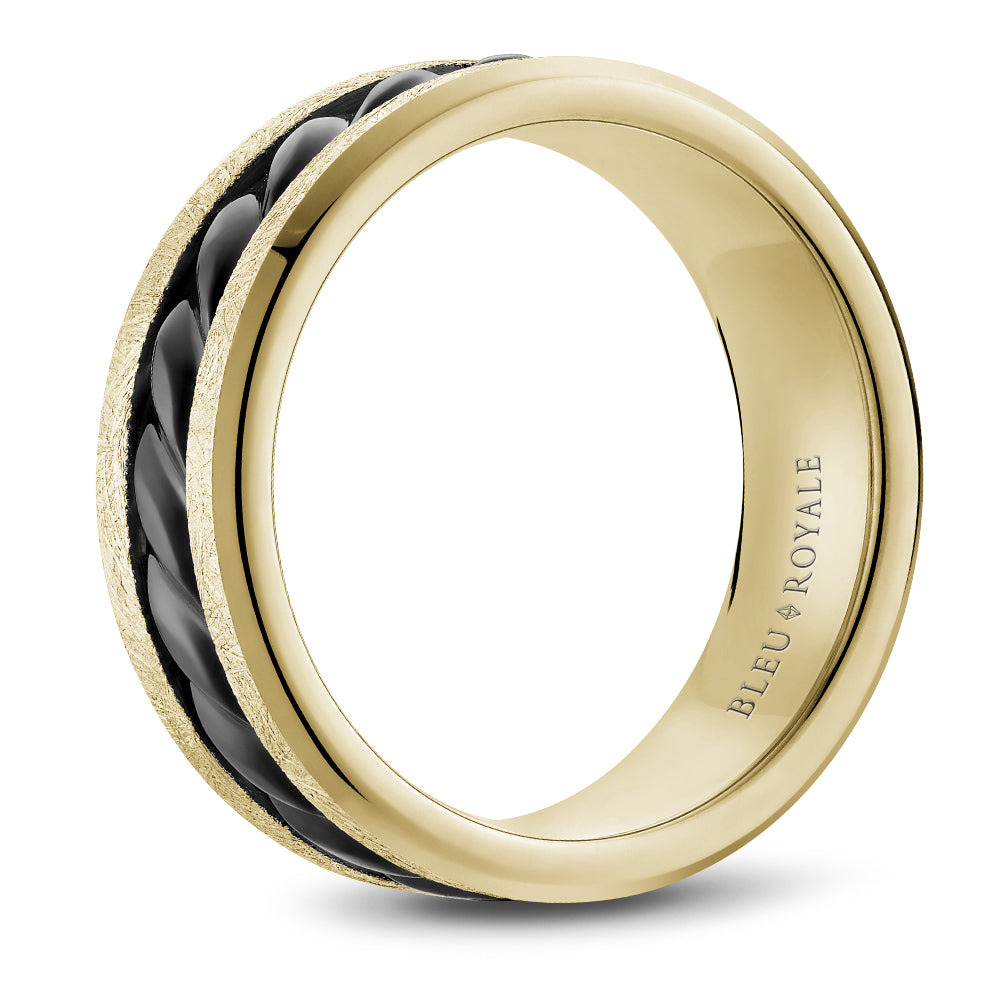 14K black-yellow carved gold band.