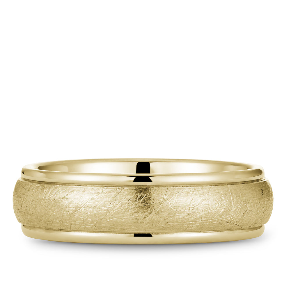 14K yellow gold carved band, brushed finish.