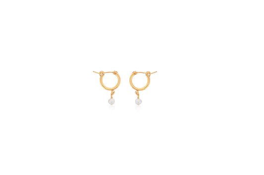 Gold hoops with dangling round pearls.