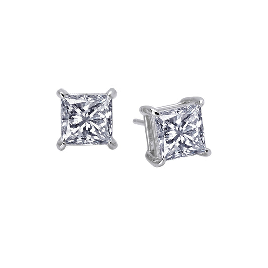 Princess-cut cubic zirconia stud earrings.