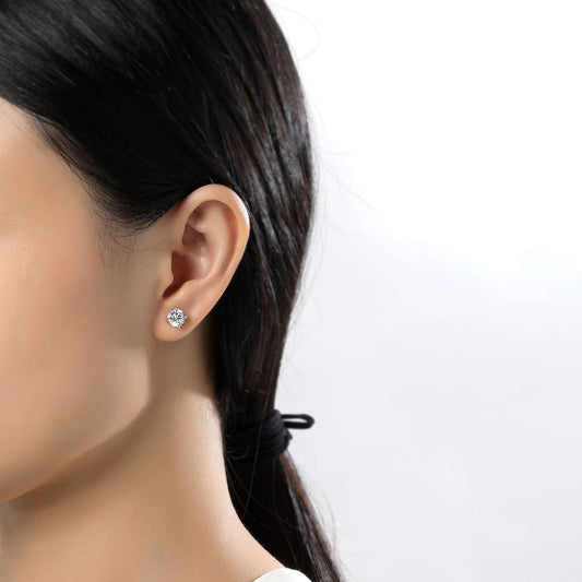 Simulated diamond stud earrings in silver.