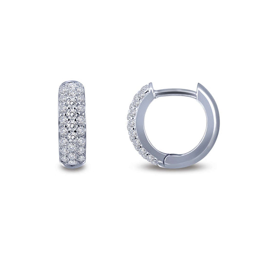 Simulated diamond huggie earrings in platinum silver.