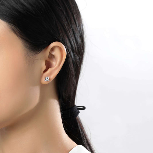 Simulated diamond stud earrings in platinum silver.