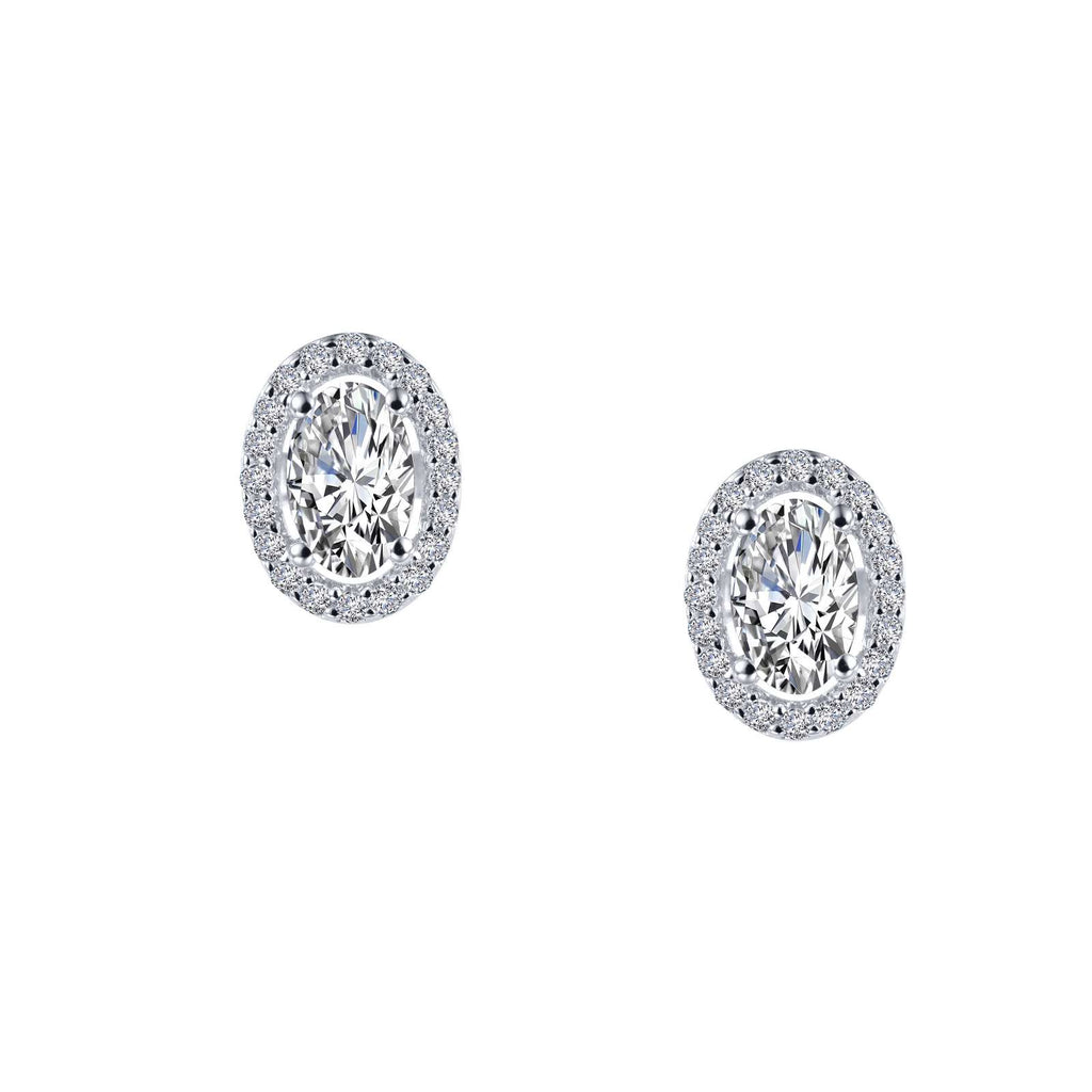 Oval simulated diamond earrings, platinum bonded silver.