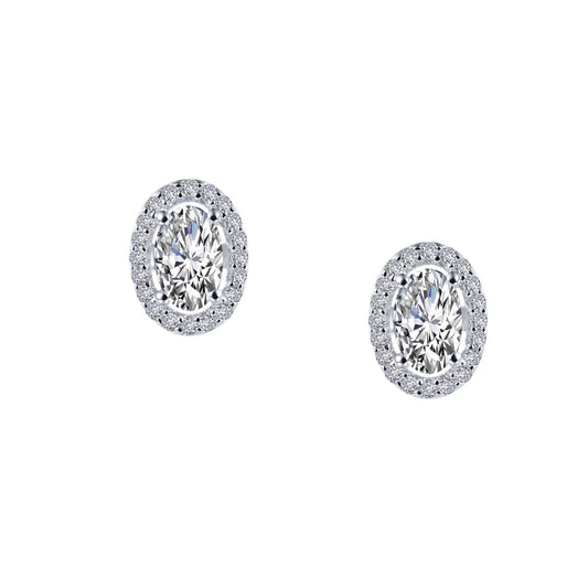 Oval simulated diamond earrings, platinum bonded silver.