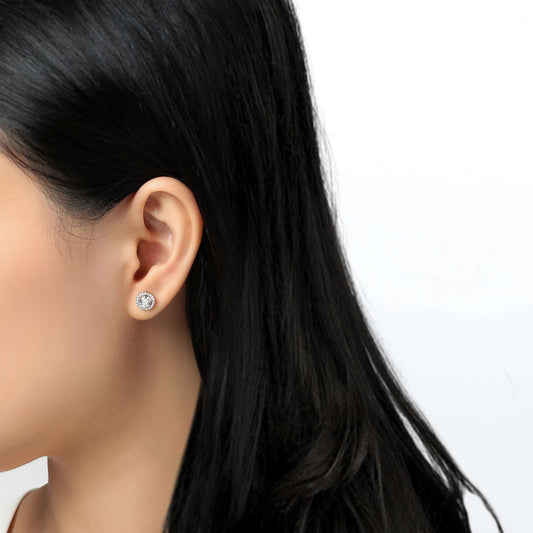 Simulated diamond stud earrings in silver.