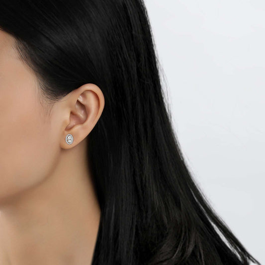 Simulated diamond earrings in platinum silver setting.