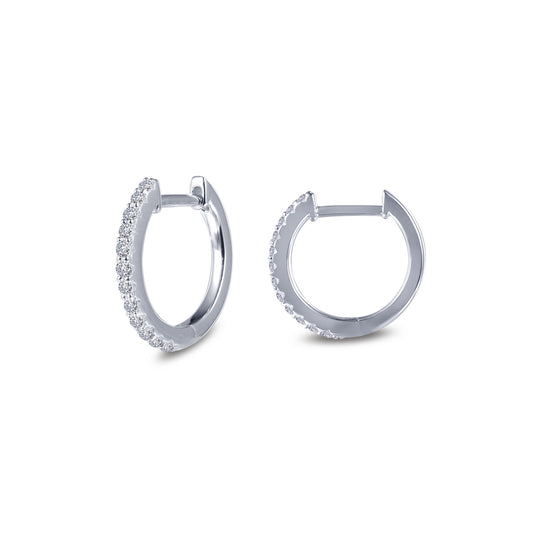 Simulated diamond huggie earrings, platinum bonded silver.