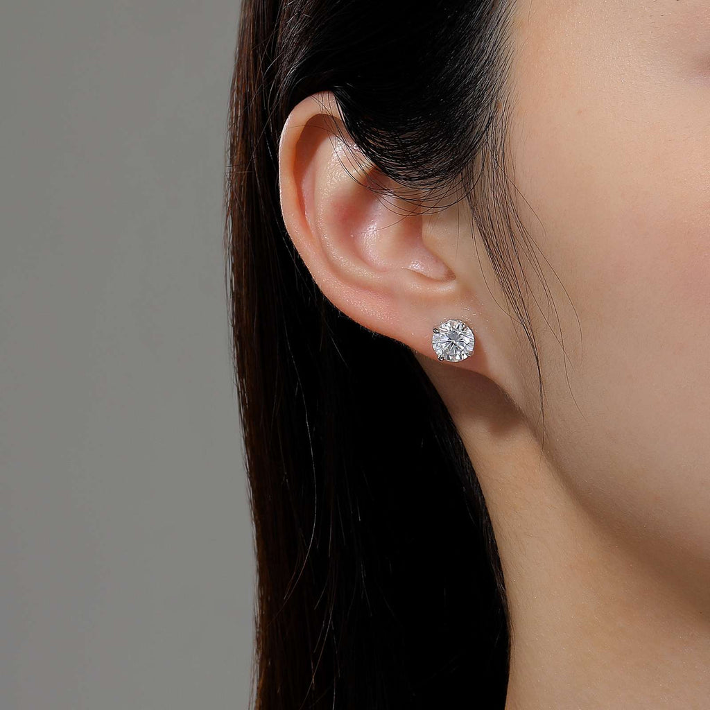 Simulated diamond earrings in platinum silver setting.