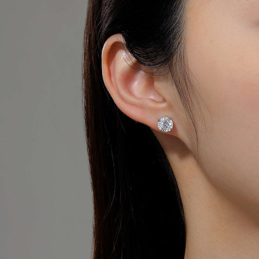 Simulated diamond earrings in platinum silver setting.