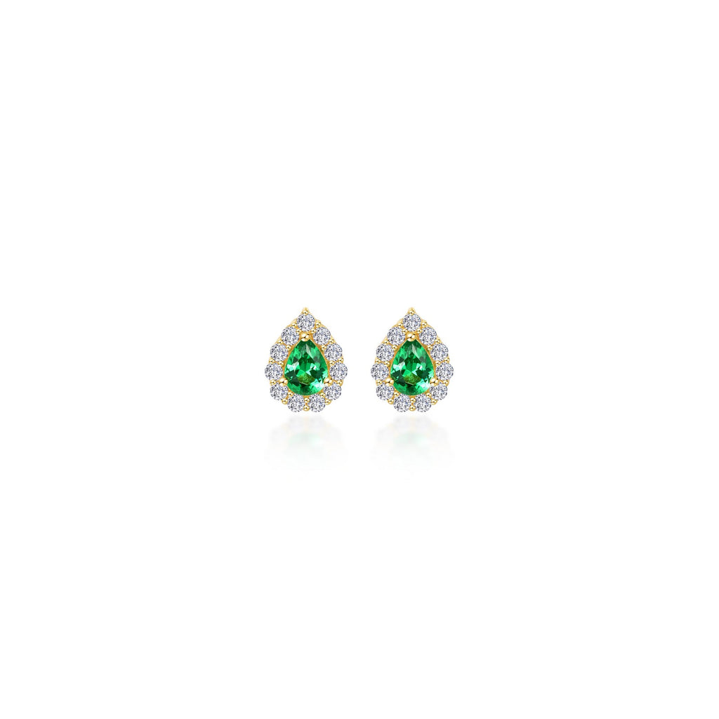 Pear-shaped emerald earrings with diamond accents.