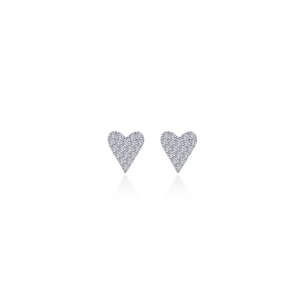 Heart-shaped earrings, simulated diamonds, platinum finish.