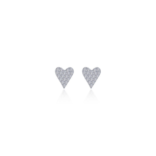 Heart-shaped earrings, simulated diamonds, platinum finish.