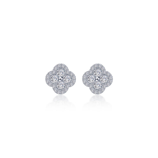 Floral platinum simulated diamond stud earrings.