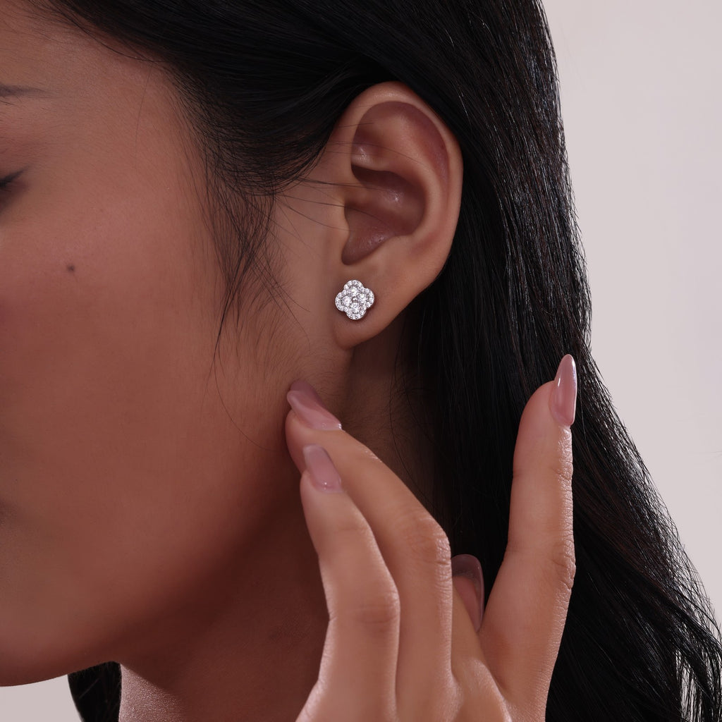 Simulated diamond cluster earrings in silver.