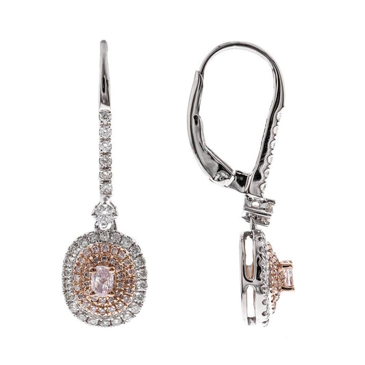 CIRARI Natural Diamond Dangle Earrings in 14 Karat White Gold with 0.18ctw Pink Oval Diamonds