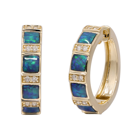 CIRARI Opal Small Hoop Earrings in 14 Karat Yellow Gold with 8 Unique Opals 0.48ctw