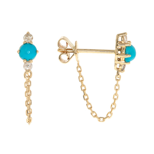 CIRARI Turquoise Dangle Earrings in 14 Karat Yellow Gold with 2 Cabochon Turquoises 0.40ctw