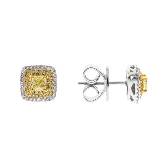 CIRARI Natural Diamond Stud Earrings in 18 Karat White Gold with 0.31ctw Yellow Cushion Diamonds