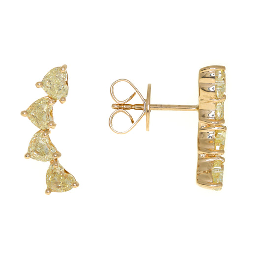 CIRARI Natural Diamond Crawler Earrings in 18 Karat Yellow Gold with 1.65ctw Yellow Heart Diamonds