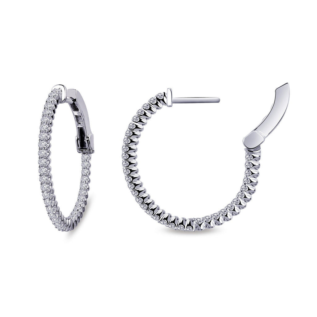 Medium hoop earrings with simulated diamonds.