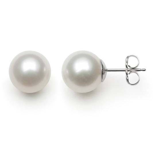 ReMARKable Designs Stud Color Gemstone Earrings in 14 Karat White Gold with 2 Freshwater Pearls 9mm-9.5mm
