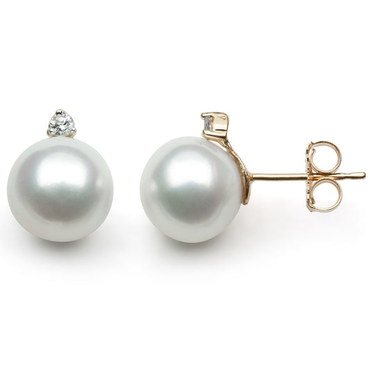 ReMARKable Designs Stud Color Gemstone Earrings in 14 Karat Yellow Gold with 2 Cultured Pearls 6.5mm-7mm