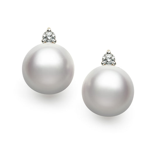 ReMARKable Designs Stud Color Gemstone Earrings in 14 Karat Yellow Gold with 2 Cultured Pearls 6.5mm-7mm