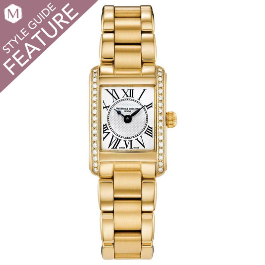 Gold watch with diamond accents.