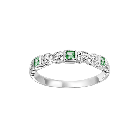 ReMARKable Designs Color Gemstone Band in 10 Karat White Gold with 3 Princess Emeralds 0.16ctw