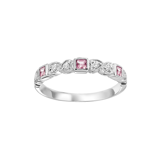 ReMARKable Designs Color Gemstone Band in 10 Karat White Gold with 3 Princess Tourmalines 0.16ctw, Ladies Size 7